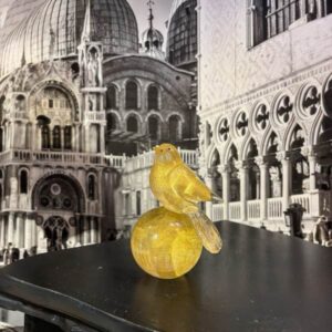 Blown glass sparrow with 24-karat gold leaf